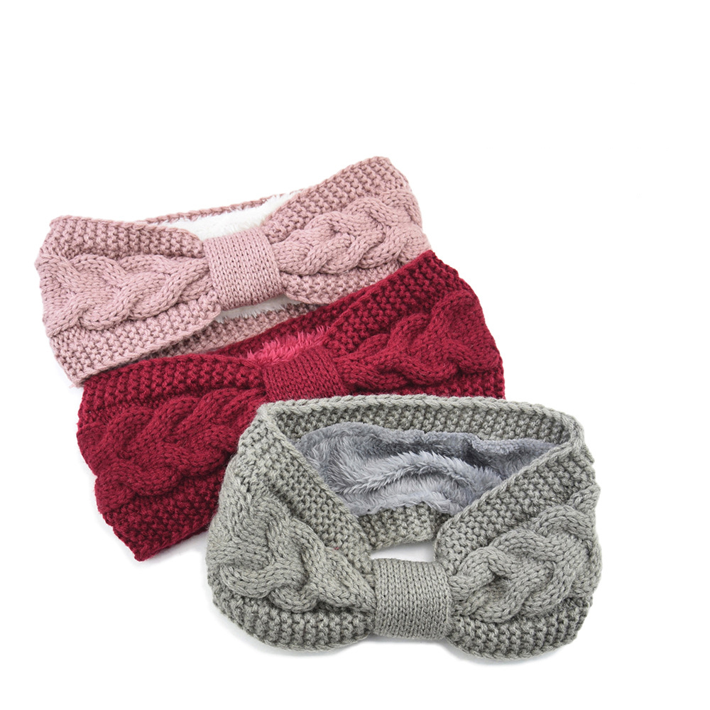 Winter Headband Fleece - 新しいファジーフリース裏地ヘッドバンド女性のためのソリッドツイスト弓暖かいヘアバンド弾性スポーツヨガ女の子ヘアバンドヘアアクセサリー