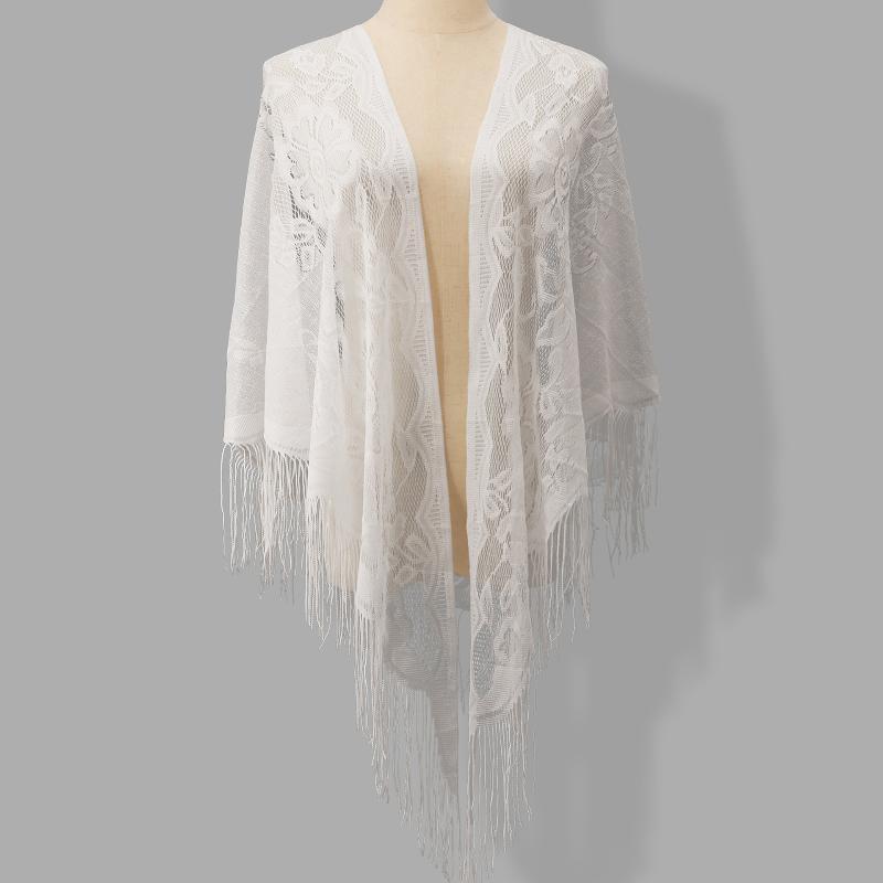 Shawl Wrap Winter - タッセルフリンジ付きブライダルラップ 三角形花柄レースシースルーショールスカーフ ホリデーパーティー クリスマスイベント用カバーアップ
