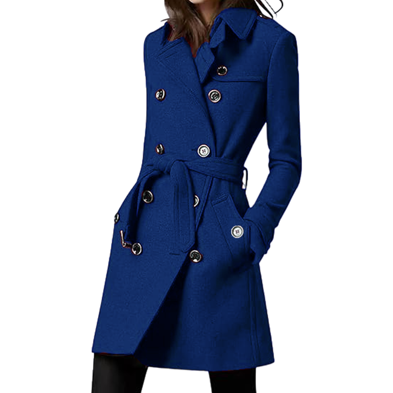 Wool Coat Peacoat - 女性用ウールブレンドトレンチコート,ダブルブレスト,裏地付きジャケット,ベルト付きショルダーバッジ,カジュアルコート,ストリートウェア