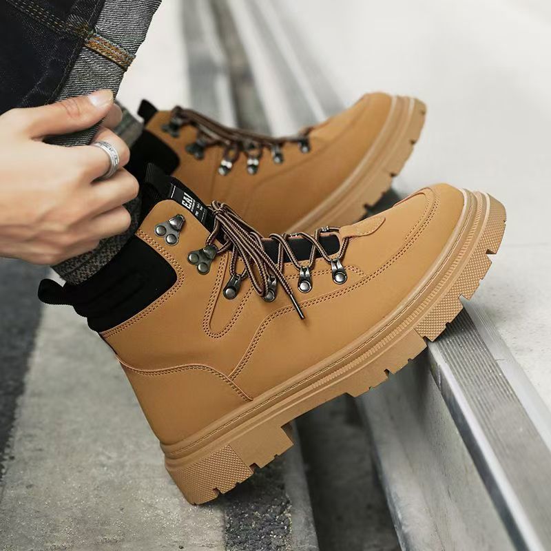Waterproof Winter Boot - 英国風メンズブーツ 厚底プラットフォームワークブーツ カジュアルレースアップアンクルブーツ アウトドア防水スプリングシューズ