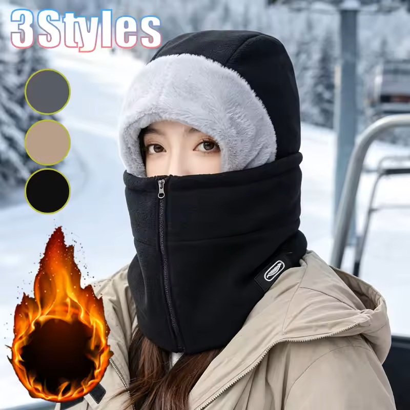Neck Gaiter Fleece - 冬用ユニセックス防風サイクリングネックゲイター、ジッパーデザイン一体型キャップ、バイク、スキー、バイク用サーマルライナー