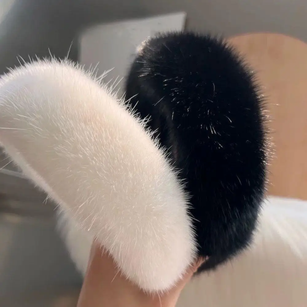 Winter Headband Fleece - 2025秋冬ミンクファー無地ヘッドバンド韓国風ふわふわファー巻き髪バンド幅広厚手プラッシュヘッドバンド女性用ヘッドウェア
