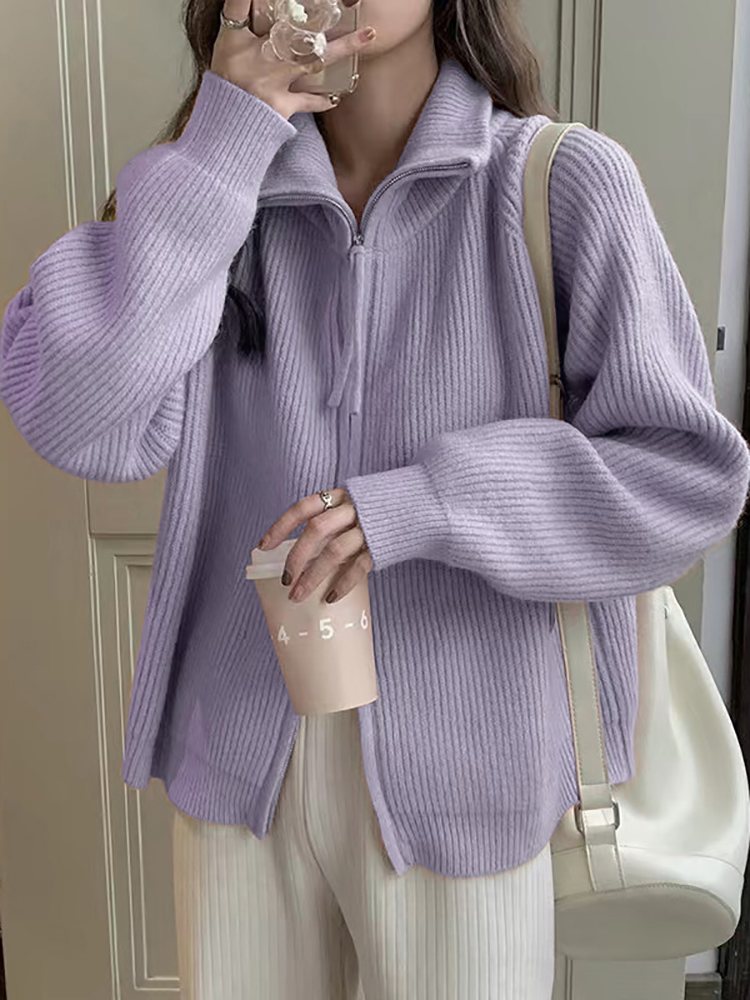 Wool Coat Peacoat - 秋冬レディースファッションニットウェアカーディガン2026 ジッパーセーターカーディガン 女性用ジャケット トリコットコート ニットアウターウェア