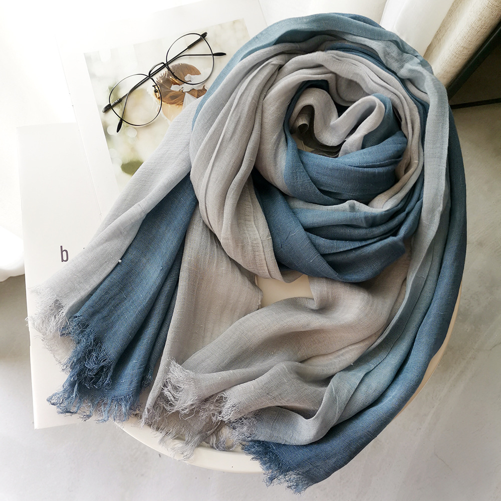 和風ユニセックスコットンリネンスカーフグラデーションカラー秋 - Shawl Wrap Winter のレビューと価格